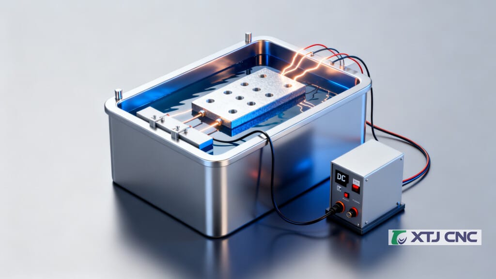 3D diagram of electroplating cell with anode and cathode