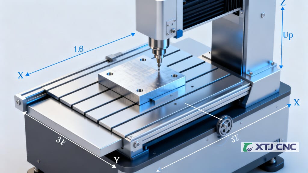 3D diagram of five CNC motion axes around a workpiece