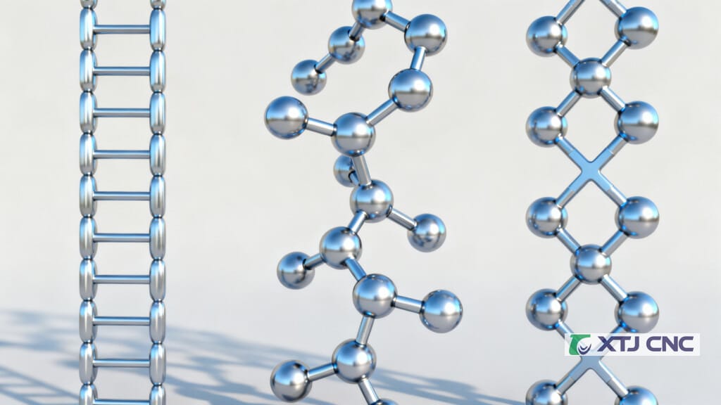 3D illustration of linear, branched, and cross-linked polymers