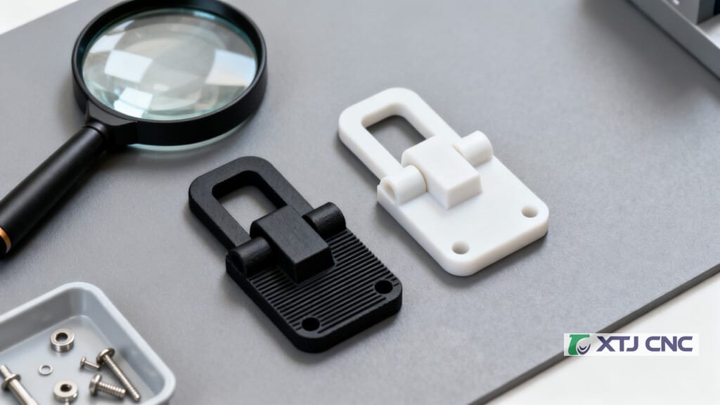 3D printed prototype part beside injection molded part