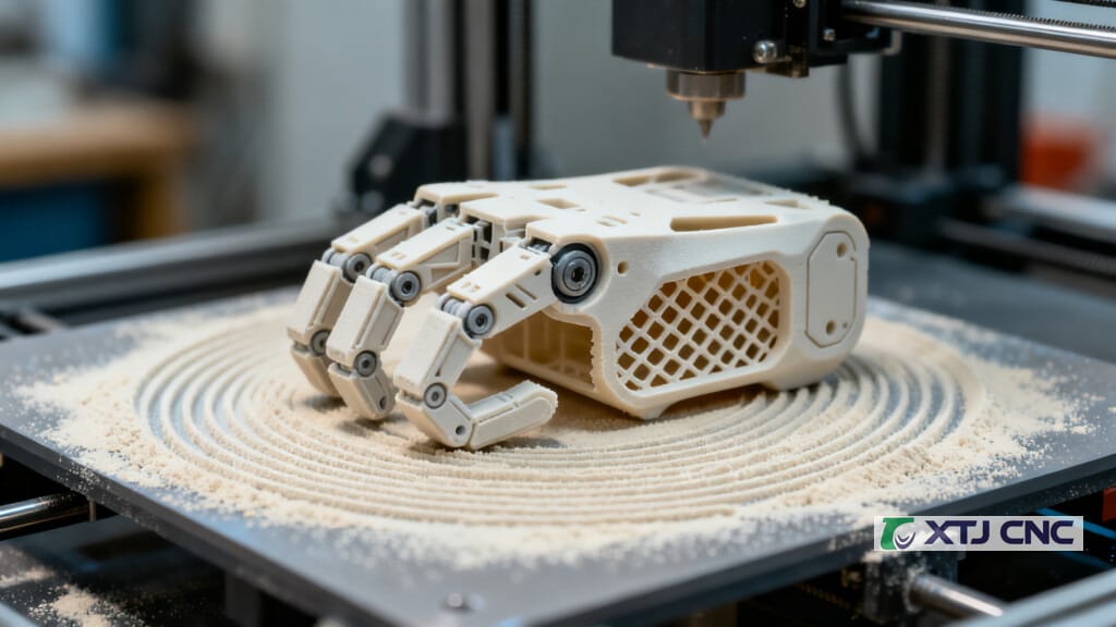 Layer-by-layer 3D printing process showing structural differences from CNC machining