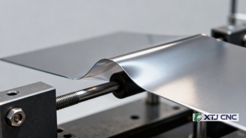 Bend test on coated metal panel showing intact film