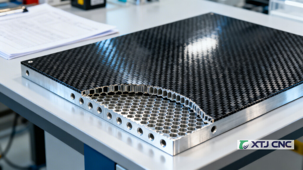 Carbon fiber face sheets with exposed aluminum honeycomb core