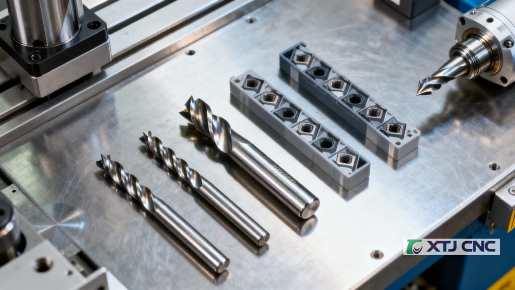 Chamfer mills and indexable chamfer cutters on workbench