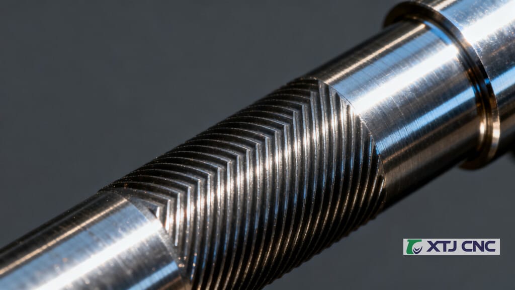 Close-up of machined steel showing directional lay marks