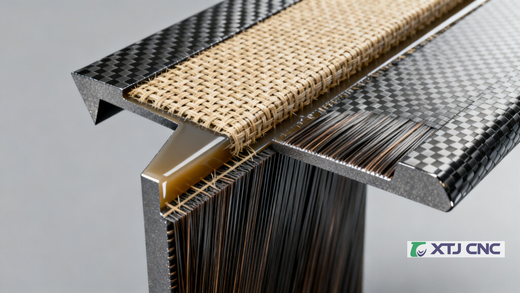 Cutaway cross-section of fiber layers in resin matrix