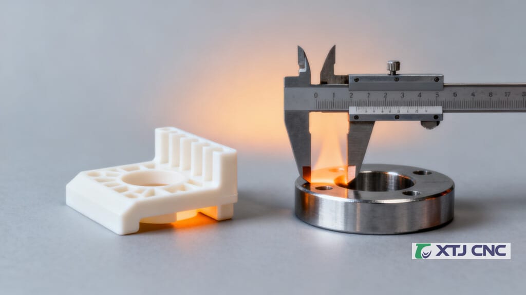 Illustration comparing thermal expansion of plastic and metal parts