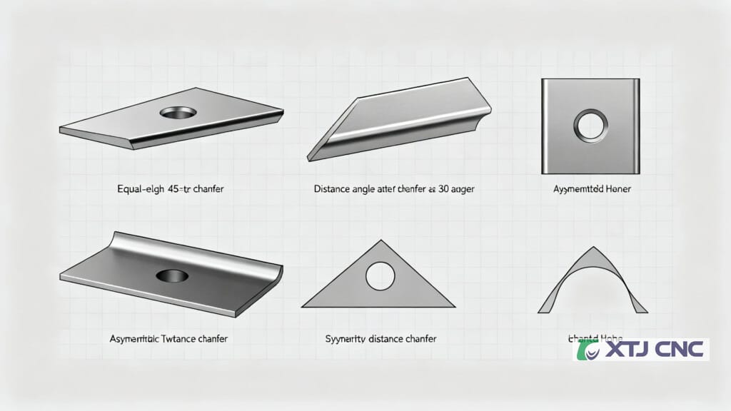 Illustration of different chamfer types on edges and holes