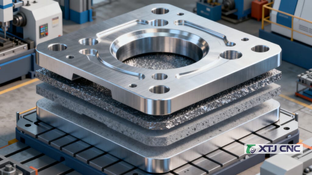 Isometric stacked layers representing CNC part cost components