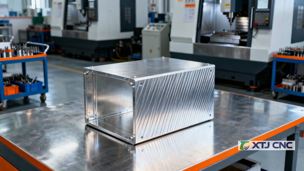 Machined aluminum part with visible brushed grain