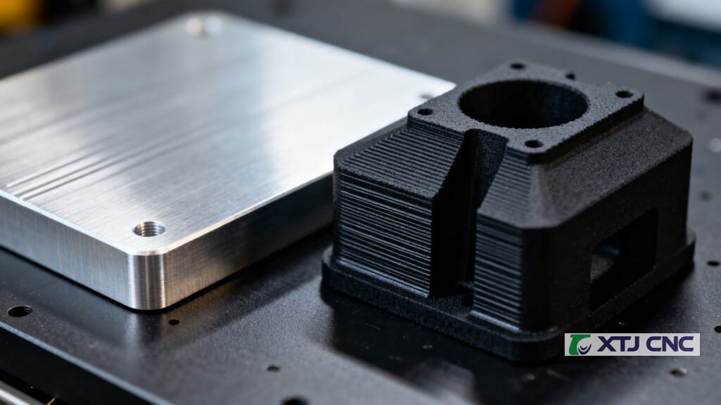 Surface finish comparison between CNC machined and 3D printed robot parts