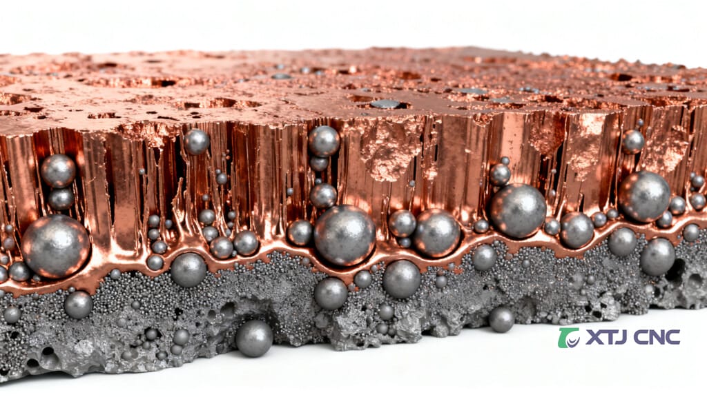 Microstructure showing bismuth particles in copper alloy grains