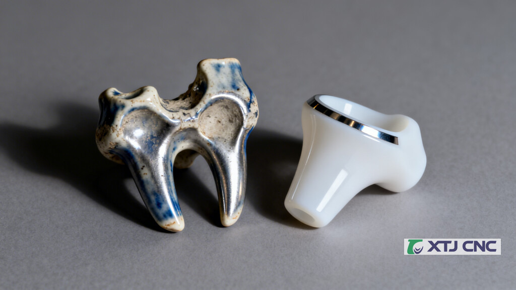 Old and modern ceramic femoral head components side by side