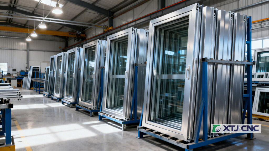 Powder-coated architectural aluminum extrusions on storage racks