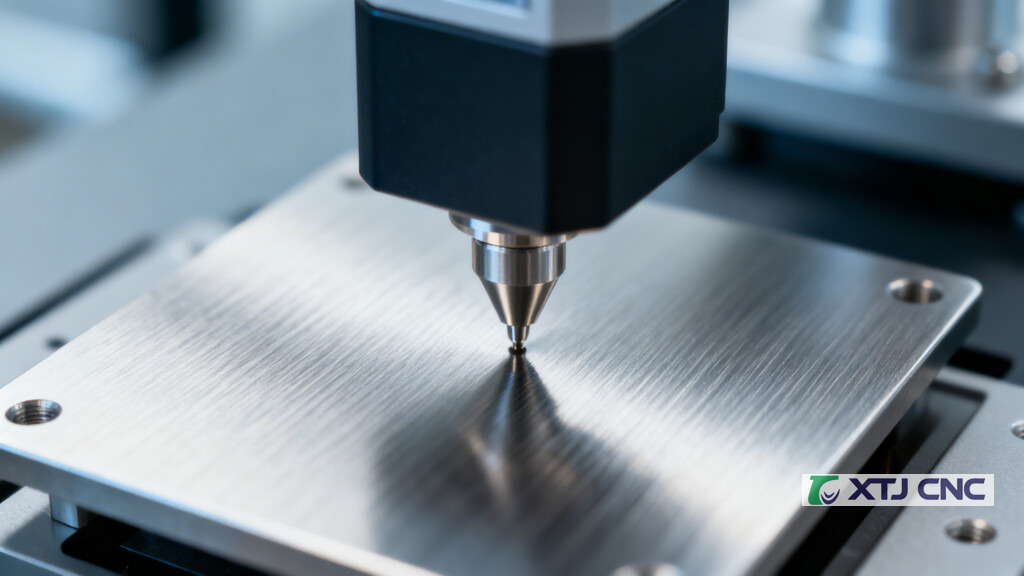 Profilometer measuring roughness on brushed stainless coupon