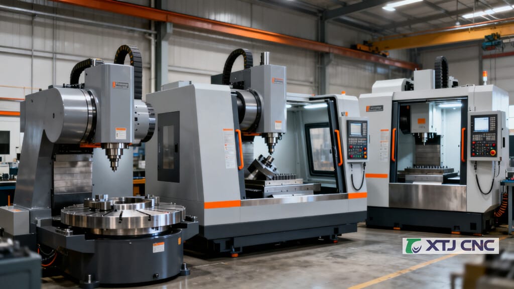 Three common 5-axis CNC machine architectures in a workshop